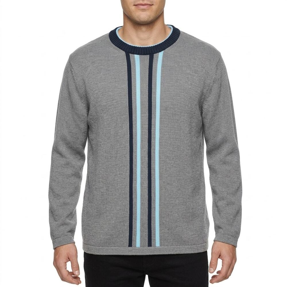 6LS9  Claiborne Gray Knit Striped Pullover Sweater Men Size XL